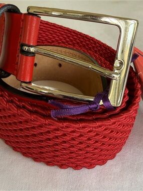 ISAIA Napoli Men's Woven Leather Belt - Made in Italy - Red- Size 120 Waist 44"